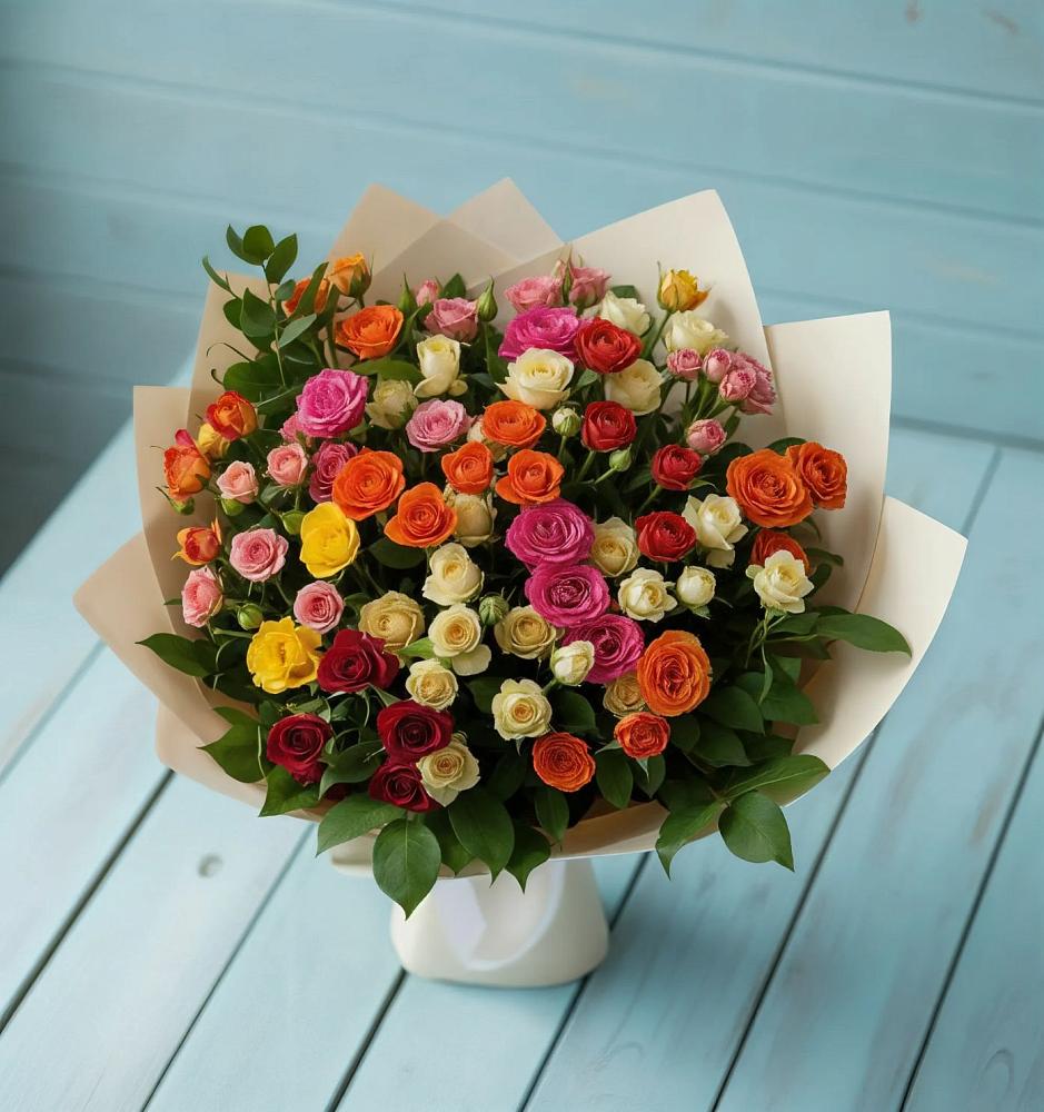 Букет Микс из разноцветных кустовых роз в Объячево