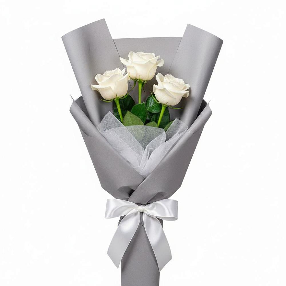 Букет 3 белые розы в Объячево