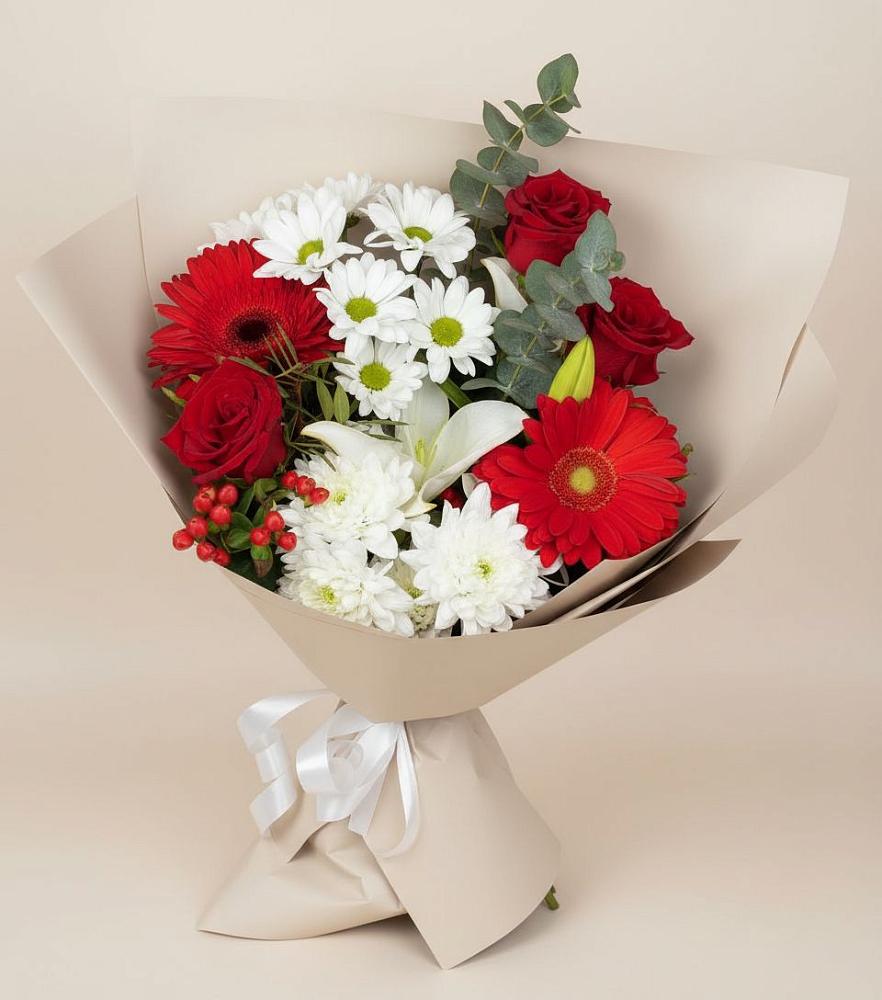 Букет цветов из: Розы, Хризантемы, Герберы и Лилии в Объячево