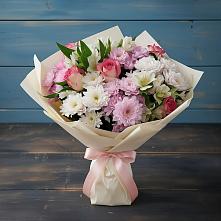 Букет цветов из:  Хризантемы, Альстромерии и Розы #REPLACE_PRED# Объячево