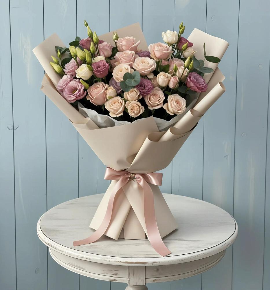 Букет цветов из: Розы и Лизиантусы в Объячево