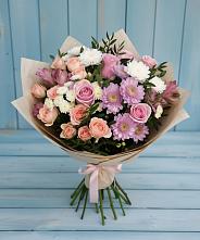 Букет цветов из:  Хризантемы, Розы и Альстромерии в Объячево