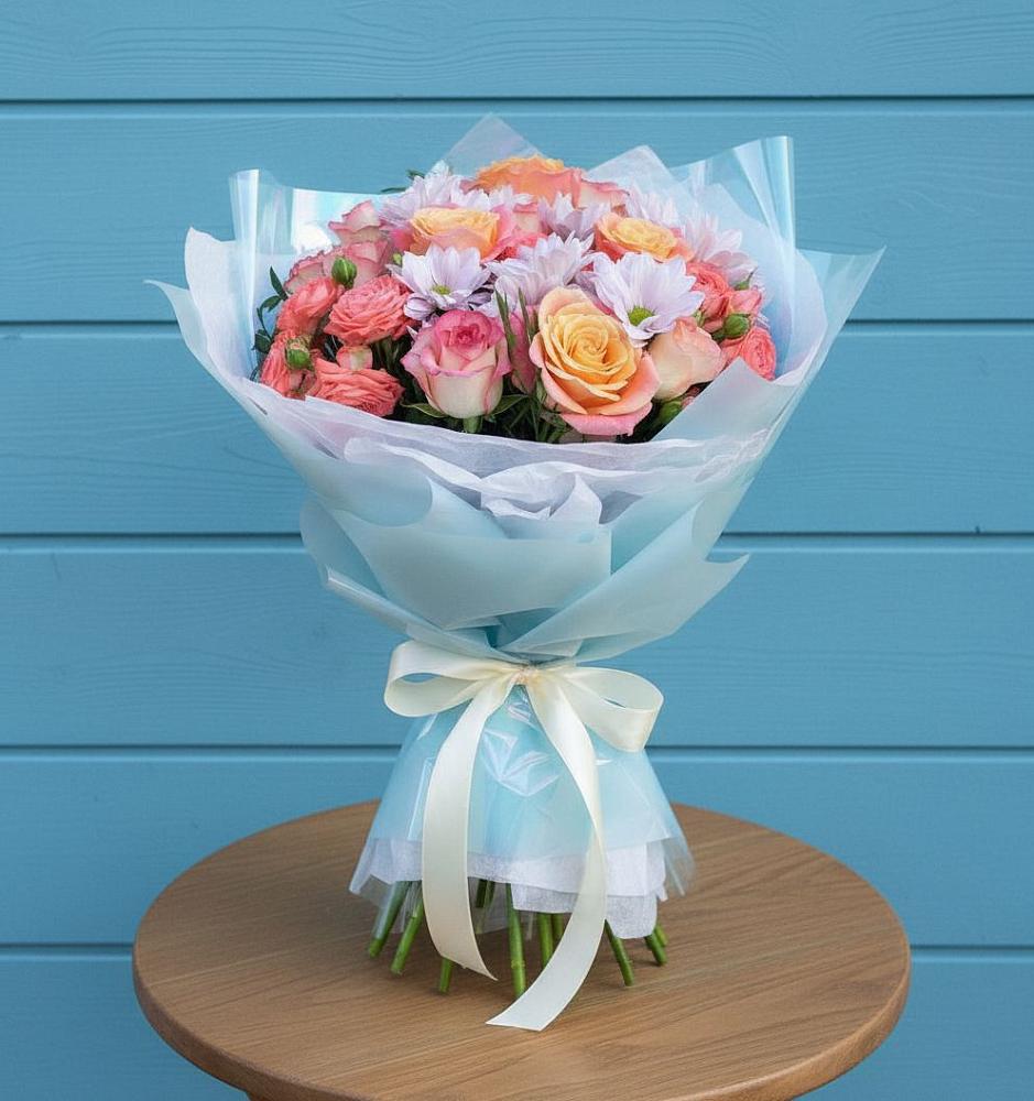 Букет цветов из: Хризантемы и Розы в Объячево